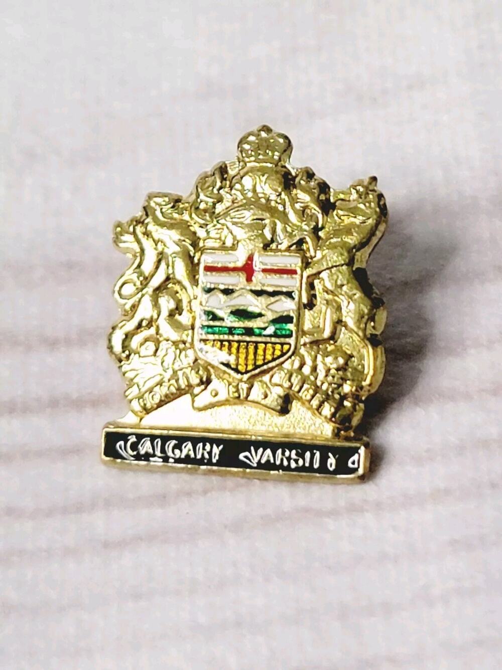 Vintage Calgary Varsity Canada Crest Pin - Coat Of Arms Shield - Hat Lapel Pin